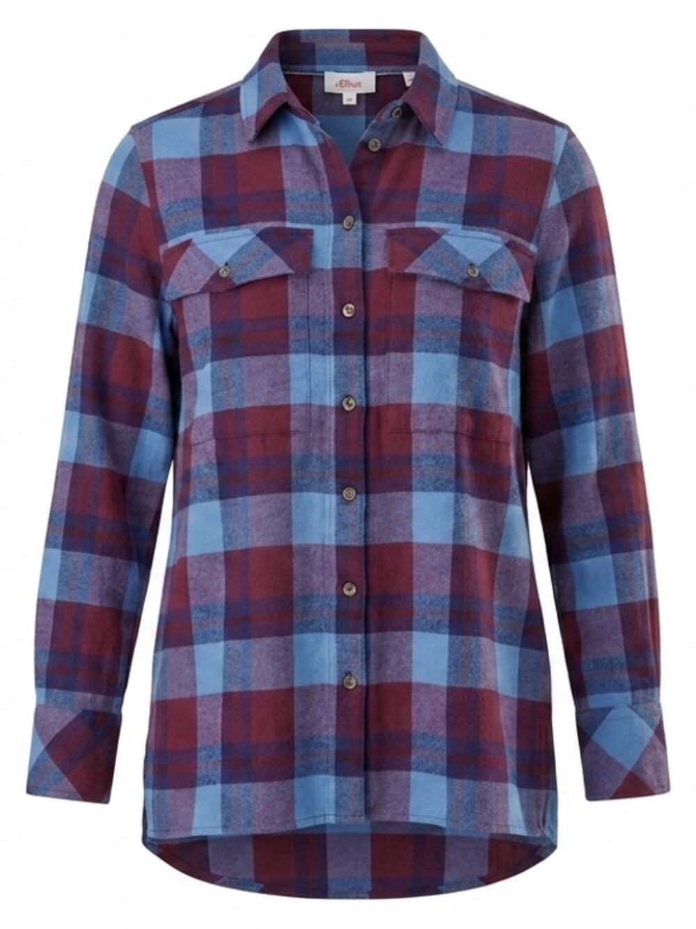 NWT s.Oliver Blue Collared Flannel Plaid Button-Up Shirt Women Size XS